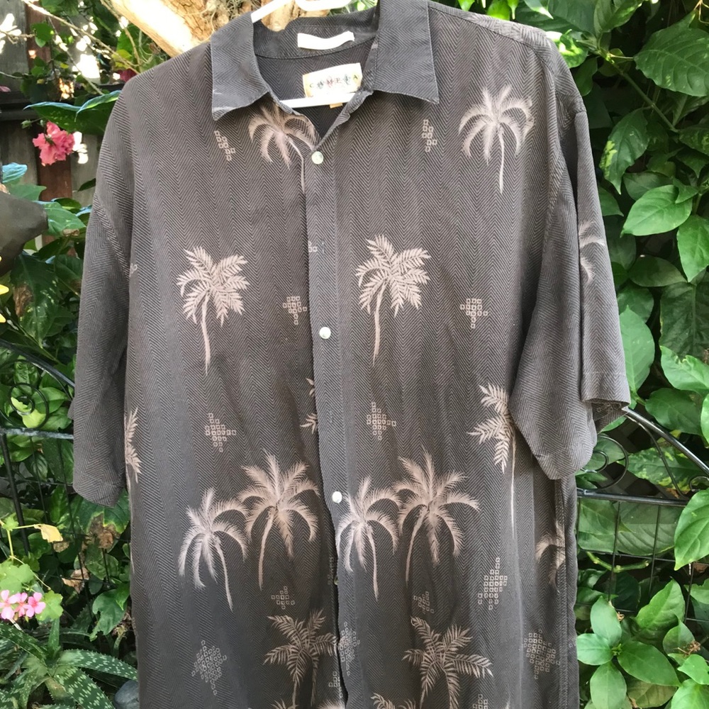 Campia Palm Tree Print Short Sleeve Rayon Shirt